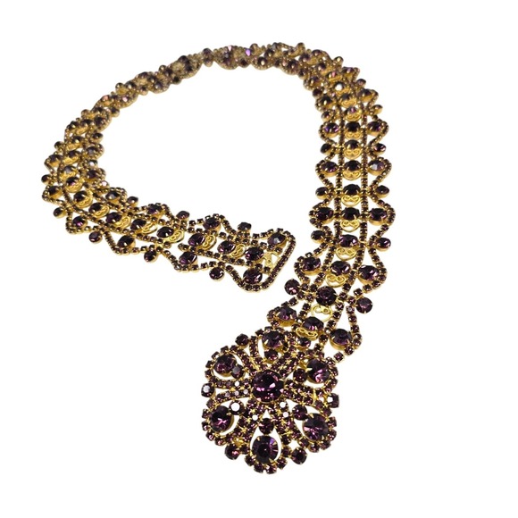 DeLizza Elster Juliana Belt Vintage Purple Rhinestone Medallion